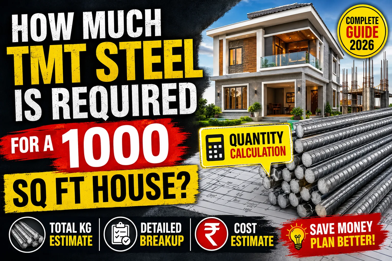 TMT Steel Required for 1000 Sq Ft House