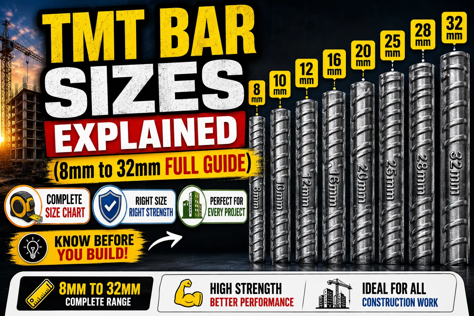TMT Bar Sizes Explained (8mm to 32mm Full Guide)